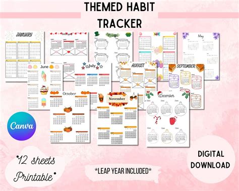 Digital Monthly Themed Habit Tracker Printable Habit Tracker