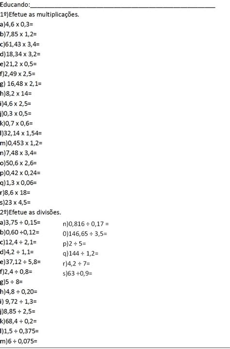 Bel Cardozo Atividade N Meros Decimais Ano Decimal Numeros