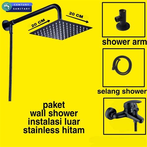 Jual Paket Wall Shower Stainles Hitam In Instalasi Luar Set Kran Panas