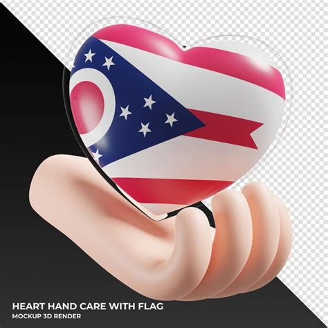 Premium Psd Ohio Flag With Heart Hand Care Realistic D Textured