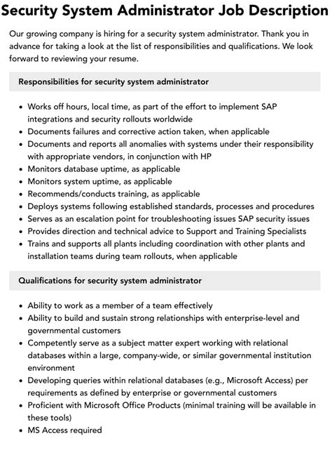 security system administrator job description velvet jobs