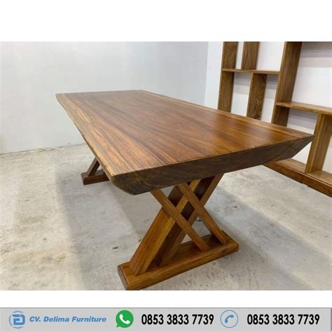 Meja Kayu Solid Besar Utuh Suar Trembesi Kaki Unik Firniture Jati Jepara