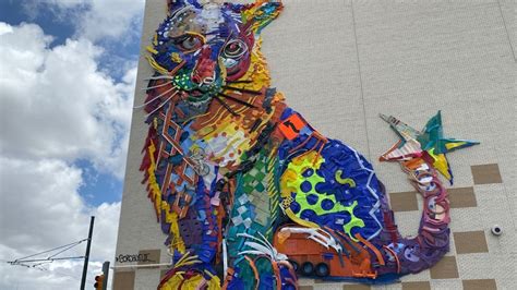 Mountain Lion Mural Made Of Recycled Trash Displayed On Downtown El