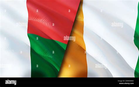 Madagascar And Cote D Ivoire Flags 3D Waving Flag Design Madagascar