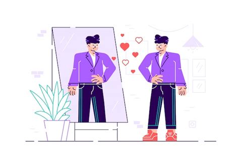 Premium Vector Narcissistic Man Character Looks At Mirror Woman