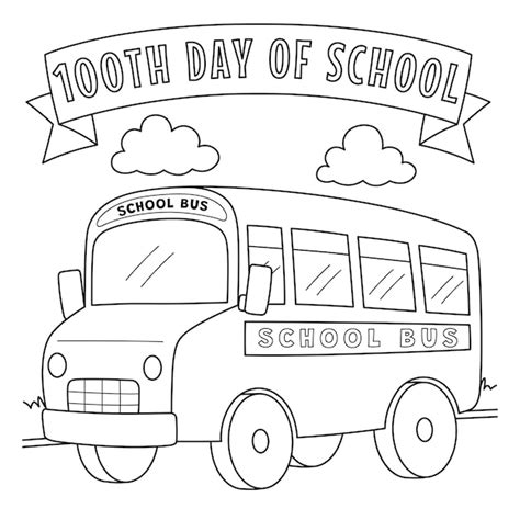 100e Jour De Coloriage D Autobus Scolaire Pour Les Enfants Vecteur