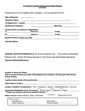 Fillable Online Fs Utk Ut Student Assistant Form Fax Email Print