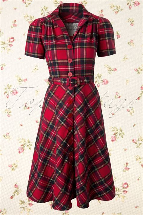 The Seamstress Of Bloomsbury 40 S Lisa Tartan Dress In Red Tartan