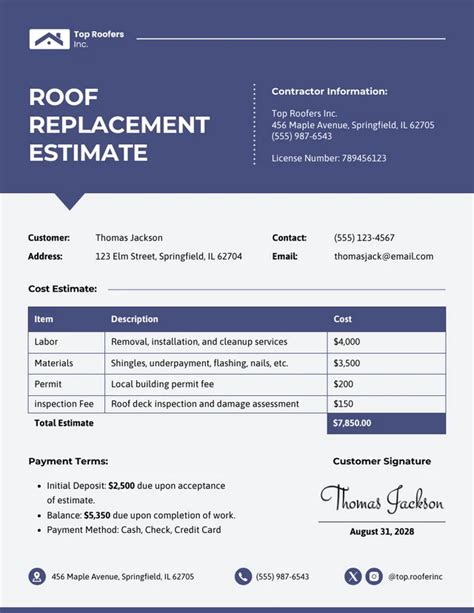 Roof Replacement Estimate Venngage