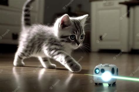 Premium Photo | Robotic kitten chasing laser pointer indoors