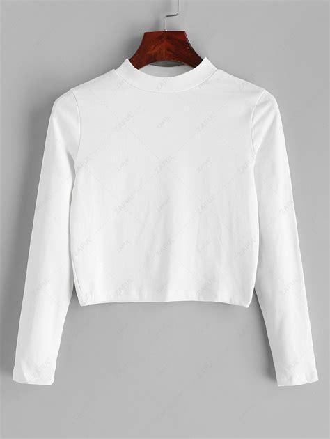 [28 Off] 2021 Mock Neck Plain Cropped Tee In White Zaful