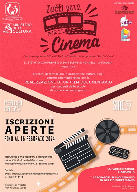 Sono Aperte Le Iscrizioni Per Il Progetto Tutti Pazzi Per Il Cinema