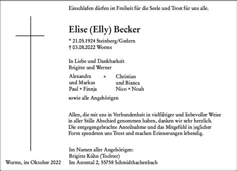 Traueranzeigen Von Elise Becker Vrm Trauer De