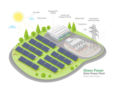 solar farm power plant layout diagram with solar cell green energy