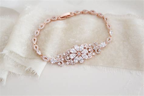 Rose Gold Bridal Bracelet Crystal Wedding Bracelet Bridal Jewelry