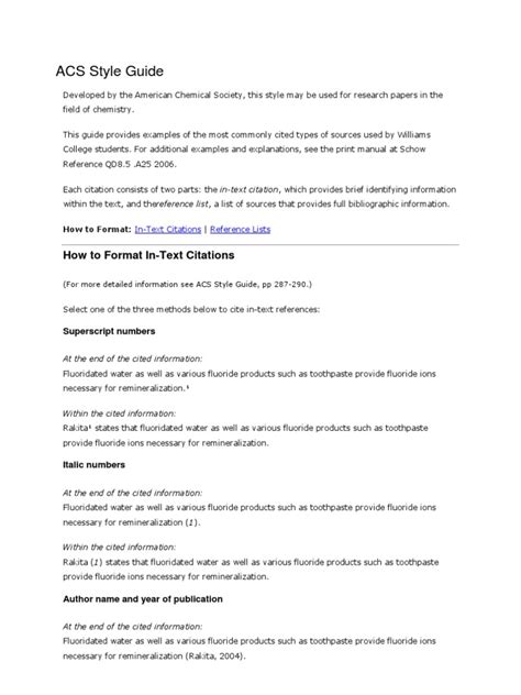 Acs Style Guide How To Format In Text Citations Pdf Citation Chemistry