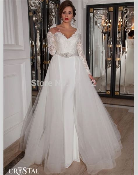 Chic Organza Detachable Skirt Long Sleeve Lace Wedding Dresses