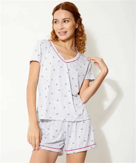 Pijama Feminino Manga Curta Shorts e Calça Maris