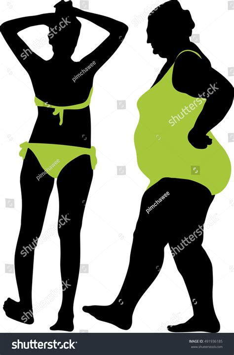 Vector Silhouettes Cartoon Character Fat Woman Stock Vector Royalty