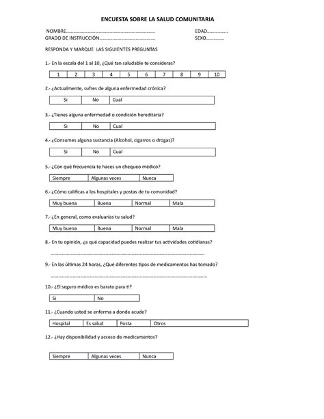 Encuesta Sobre La Salud Comunitaria Encuesta Sobre La Salud