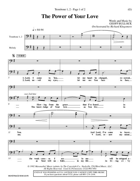 The Power Of Your Love Trombone Sheet Music Pdf Geoff Bullock