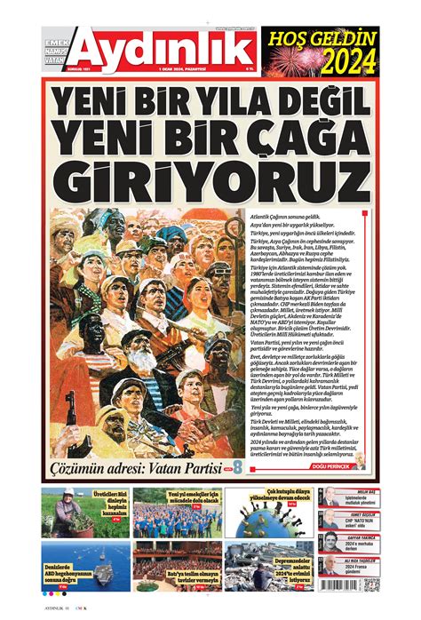 Aydınlık Gazetesi 1 Ocak 2024 Pazartesi Günü Manşeti