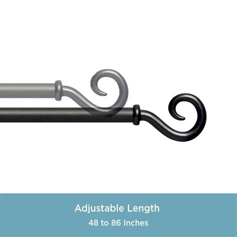 Kenney 48 In To 86 In Black Steel Single Curtain Rod With Finials At