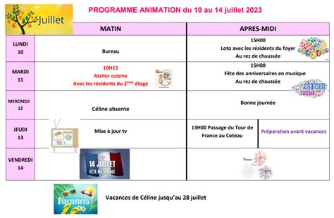 Animations De La Semaine Du Au Juillet Ehpad Le Parc