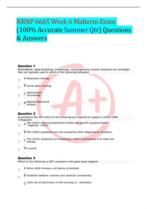 Nrnp Week Midterm Exam Accurate Summer Qtr Questions