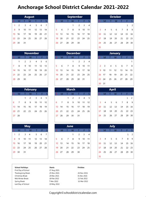 Anchorage School District Calendar Holidays 2021-2022