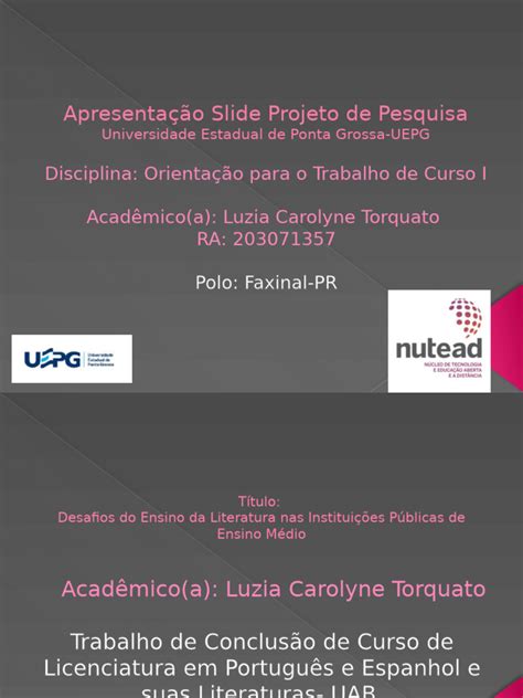 Para A Montagem E Apresentação Do Projeto De Pesquisa - Apresentação Slide Projeto de Pesquisa Carol | PDF | Experiência ...