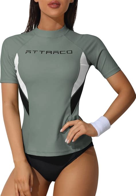 Attraco Rash Vest Women Short Sleeve Upf 50 Sun Protection Rash Guard Swim Shirt Aqua Shopstyle