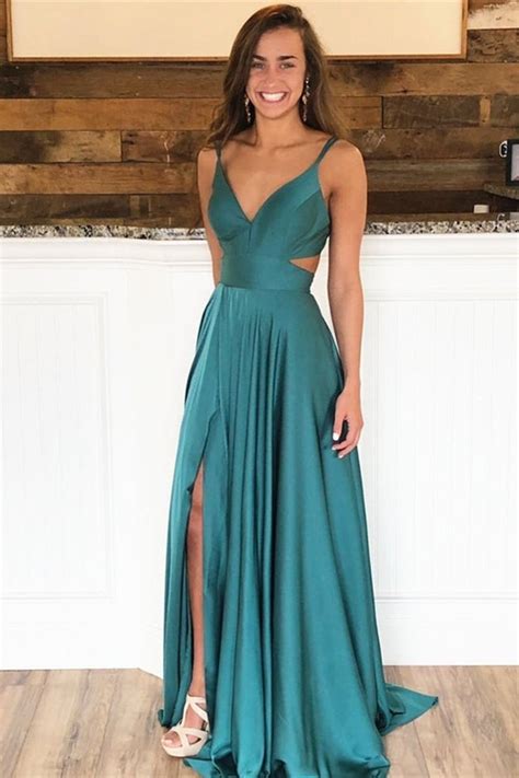 Spaghetti Straps Split Long Evening Dress Pd Slit Dress Prom Prom