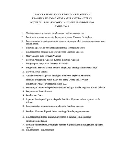 Susunan Upacara Pembukaan Latihan Pramuka Penggalang Pdf