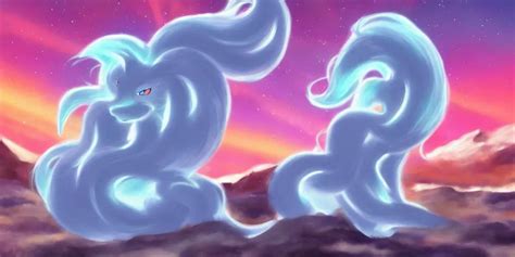 Alolan Ninetales Shiny Standing On An Snowy Hill With Stable Diffusion