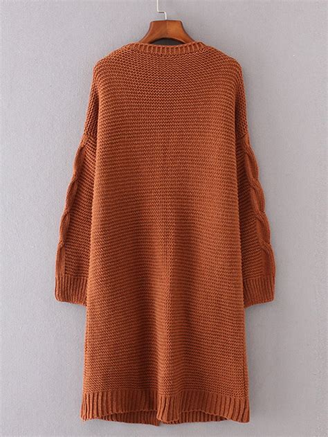 Cable Knit Longline Chunky Cardigan Shein Sheinside