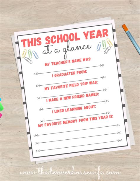 School Year At A Glance Memory Printable