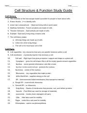 Copy Of Cell Structure Function Study Guide Name Date Cell