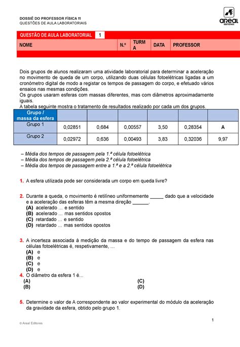 Ae Rf Qlab Dossi Do Professor F Sica Quest Es De Aula