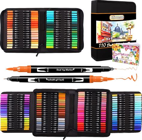 Efimeso Colouring Pens Felt Tip Pens For Adults Colouring Dual Tip