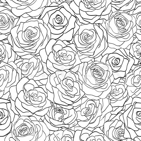 Black And White Seamless Pattern In Roses With Contours Stock Vector