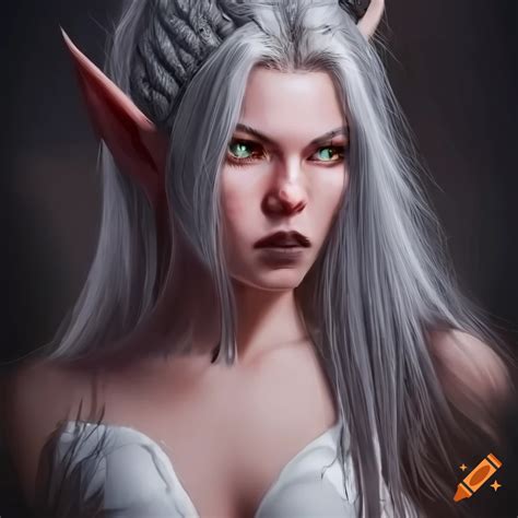 Portrait Of A Powerful Elf Shaman Warrior With Silver Hair And Elegant