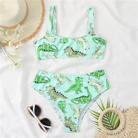 Kawaii Dinosaur Bikini Women 2022 Sexy High Waist Swimsuit Swimwear