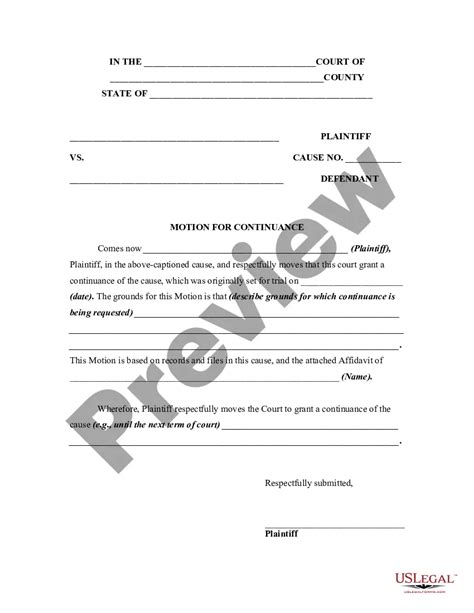 Continuance Document For Court Us Legal Forms