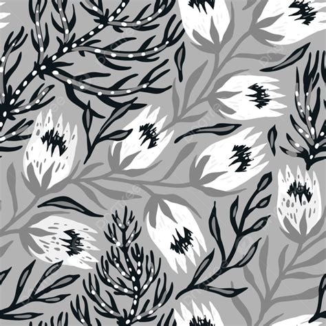 Vector Floral Seamless Pattern With Grey Floral Elements Background ...