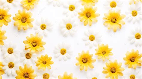 Papel Pintado De Verano Brillante Patrón De Flores Amarillas Naturales Sobre Fondo Blanco