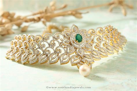 Bridal Diamond Choker With Emerald From Manubhai South India Jewels