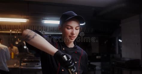 Female Chef In Restaurant Kitchen Stock Footage Video Of Burn