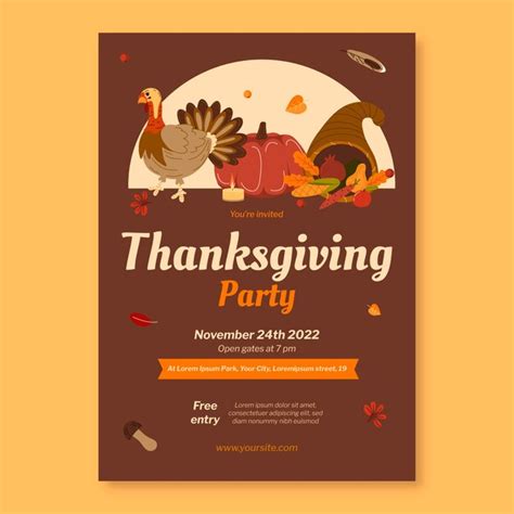 Free Vector Flat Thanksgiving Celebration Invitation Template