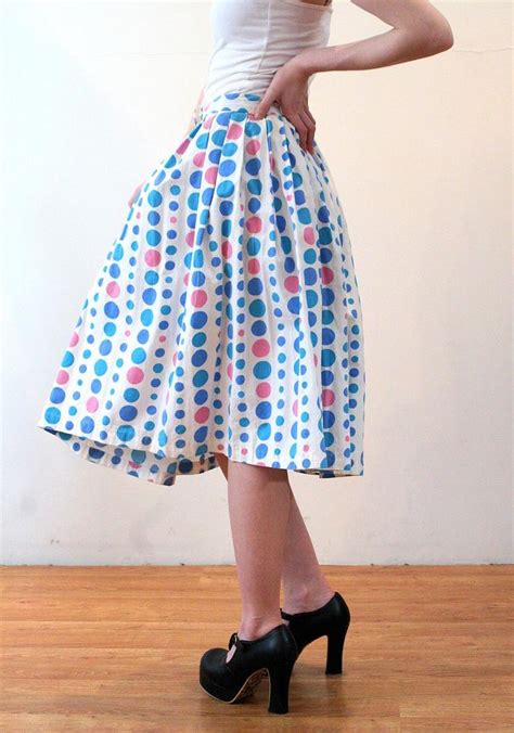 50s Polka Dot Cotton Full Skirt Xs Vintage 1950s Blue Pink Etsy Dot Skirt Polka Dot Skirt